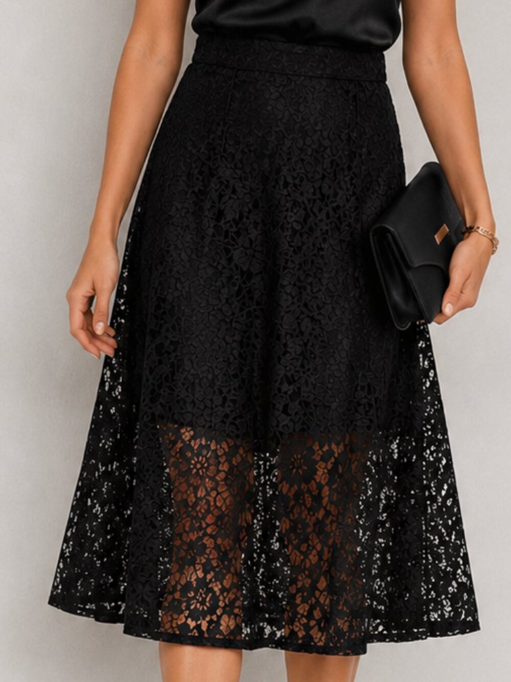 New York & Company 7th Avenue Black Floral Lace Midi Skirt 0 Sheer A-Line Noir